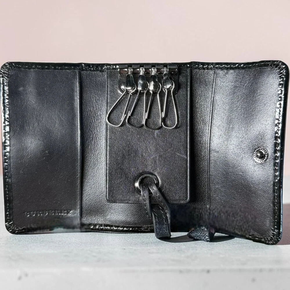 Burberry Leather SuperNova Black Patent Trim Cardholder Keycase with COA NEW